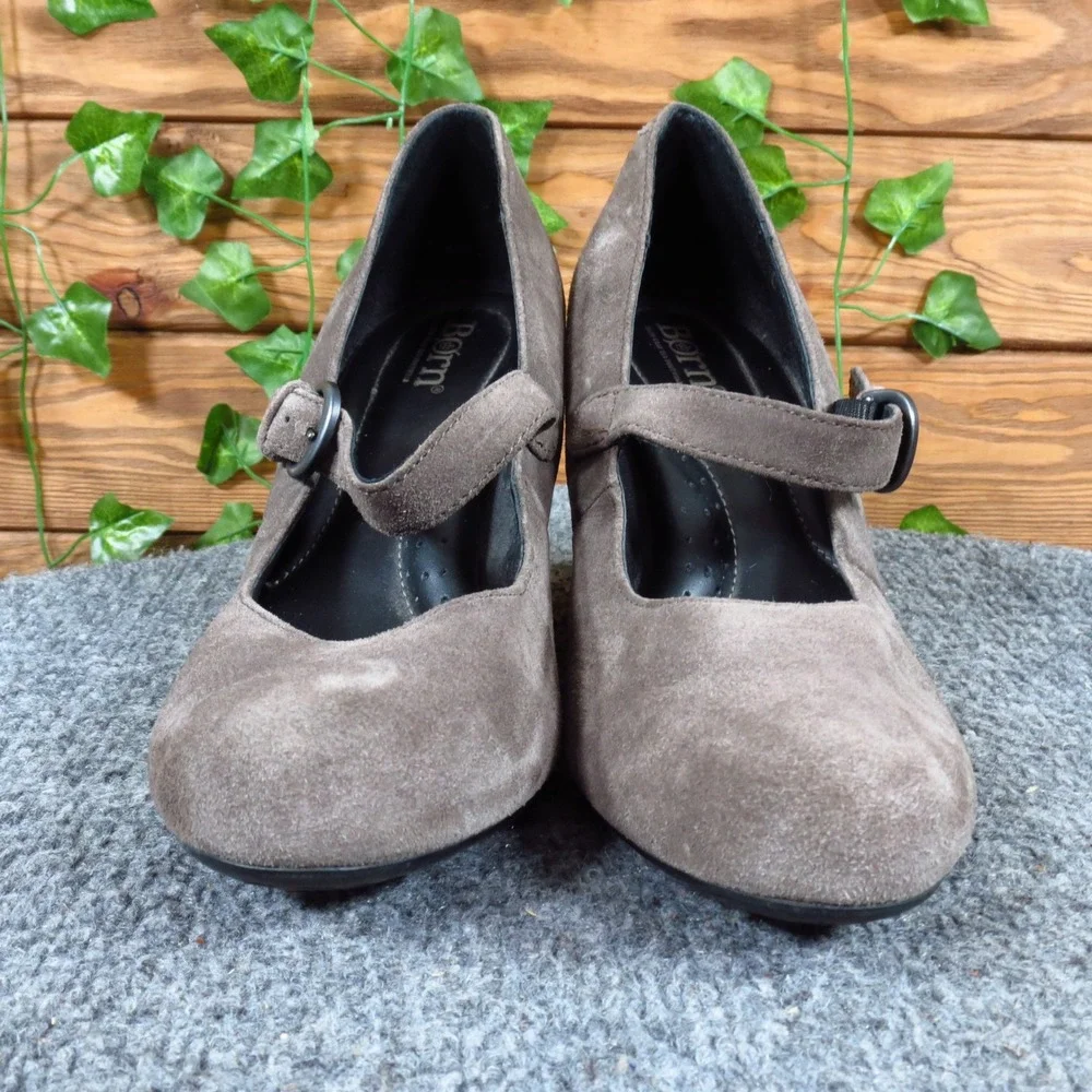 Born Jordana Women Mary Jane Wedge Pumps Size 7.5 Work Office Taupe Gray Suede